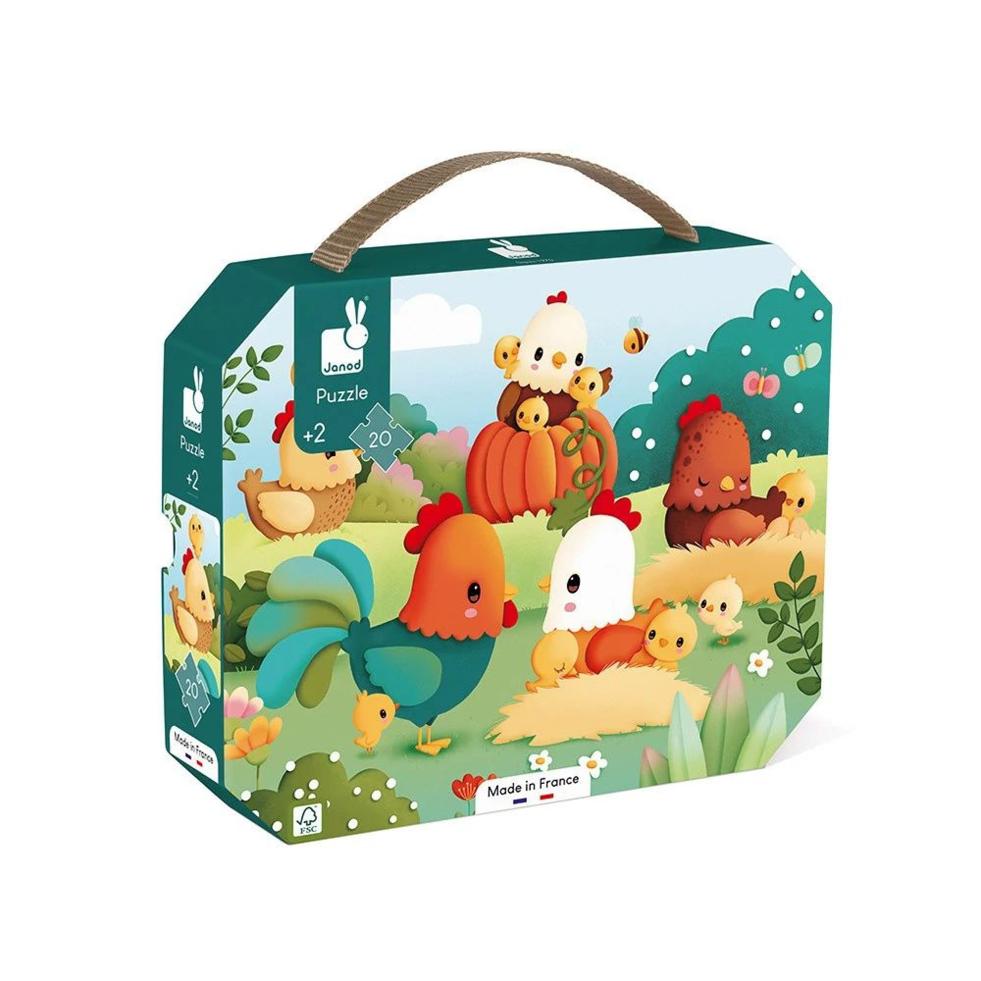 Janod - Welcome To The Farmyard Puzzle - 20-Piece FSC Cardboard Puzzle - Educational Game - Develops Patience and Dexterity - Made in France - 24 Months +, J03320