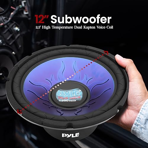 Pyle Car Vehicle Subwoofer Audio Speaker 12 Inch Blue Injection
