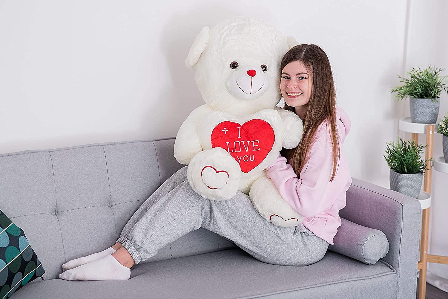 Curvaso 25" XXL LARGE HUGE TEDDY BEAR I LOVE YOU U PLUSH GIFT CUDDLY JUMBO GIANT HUGE (WHITE)
