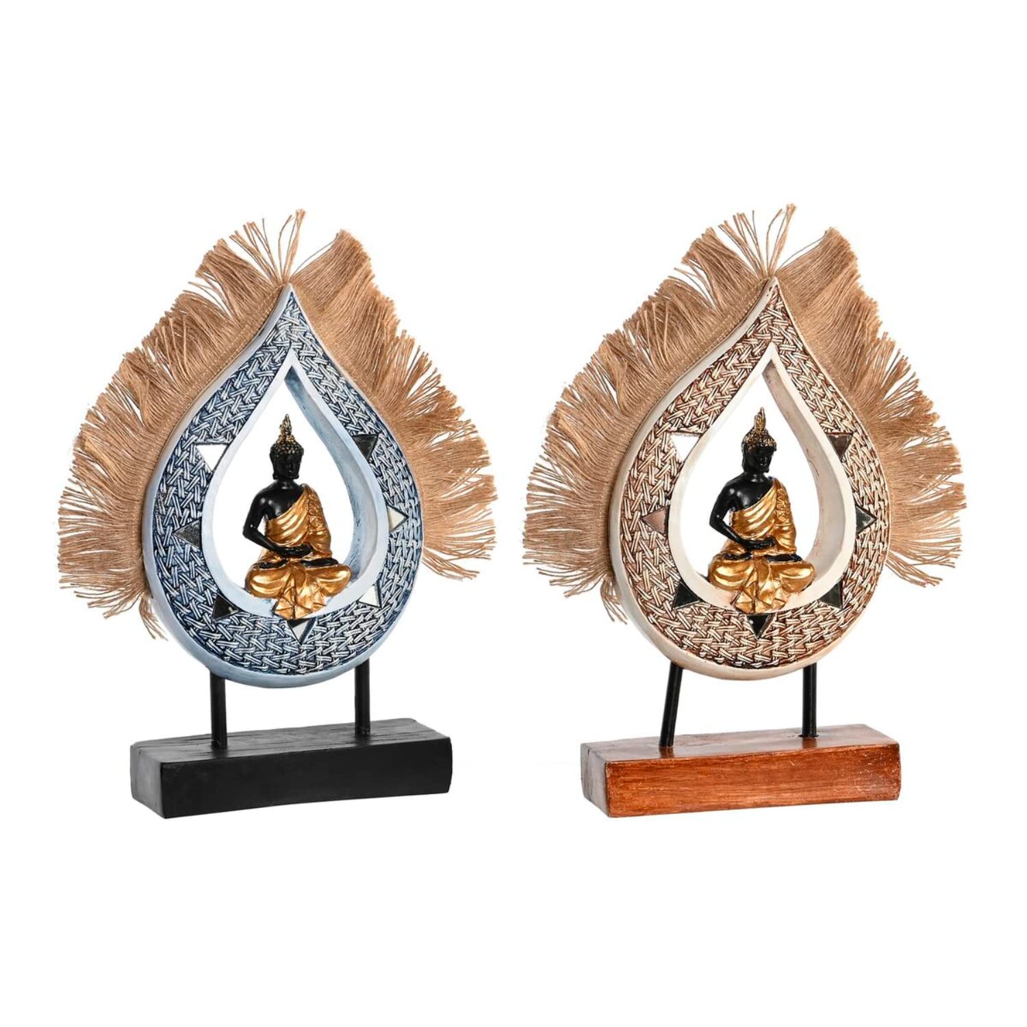 DKD Home Decor Decorative Figurine 18.5 x 5.5 x 30.5 cm Beige Blue Oriental Buddha (2 Units)
