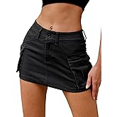 ELLEVEN High Stretchy Denim Cargo Skort for Women, High Waist, Casual Mini Y2K Jean Skirt Shorts with Pockets