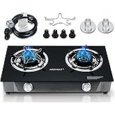 Horynar Propane Burner Gas Stove Propane Stove 2 Burner Tempered Glass Propane Stove Auto Ignition LPG for Outdoor Emergency