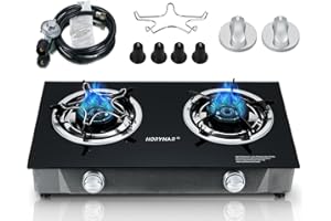 Horynar Propane Burner Gas Stove Propane Stove 2 Burner Tempered Glass Propane Stove Auto Ignition LPG for Outdoor Emergency