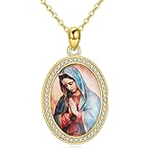 YAFEINI 18K Golden Virgin Mary Necklace 925 Sterling Silver Lady of Guadalupe Medallion Pendant Necklace Virgin Mary Religious Jewelry Gifts for Women Men
