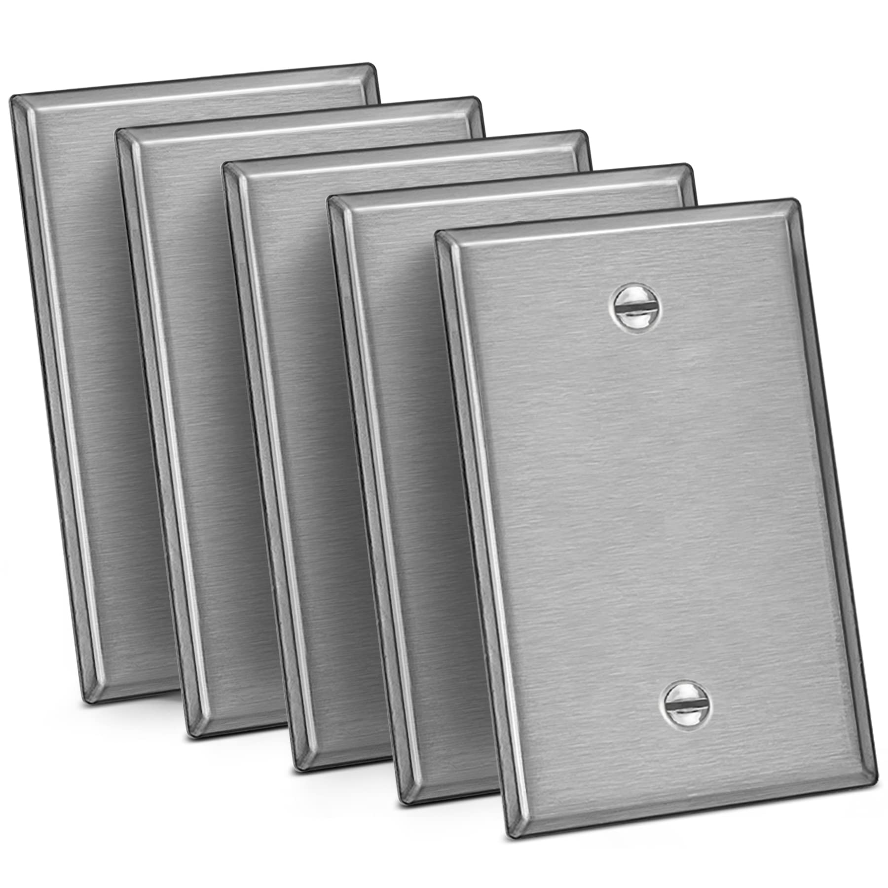 Photo 1 of [5 Pack] BESTTEN 1-Gang Midsize Blank Metal Wall Plate, Midway No Device Metal Outlet Cover, Durable Corrosion Resistant, H4.86” x W3.12”, Brushed Finish, Silver