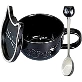 Koolkatkoo Black Cat Mug Coffee Cups Ceramic - Tea Cup with Lid and Spoon, Animals Hidden inside Mug, Cat Gifts for Cat Lovers, Holiday Christmas Gifts, 10oz