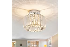 BUXVRCS Crystal Ceiling Light Fixture - Semi Flush Mount Ceiling Light Modern Chandelier Hallway Light Fixtures Ceiling Flush Mount Light Fixtures for Kitchen Bedroom Bathroom Entryway (Silver)