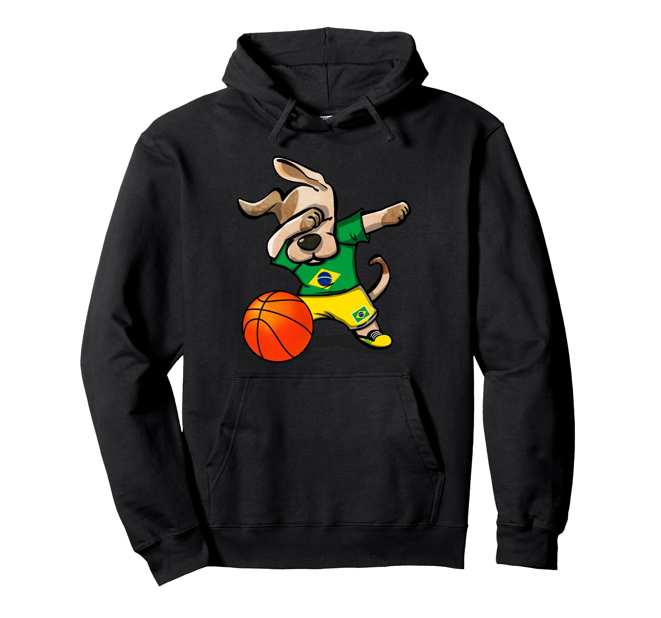 Funny Dabbing Dog Brazil Basketball - Brazilian Flag Pullover Hoodie
