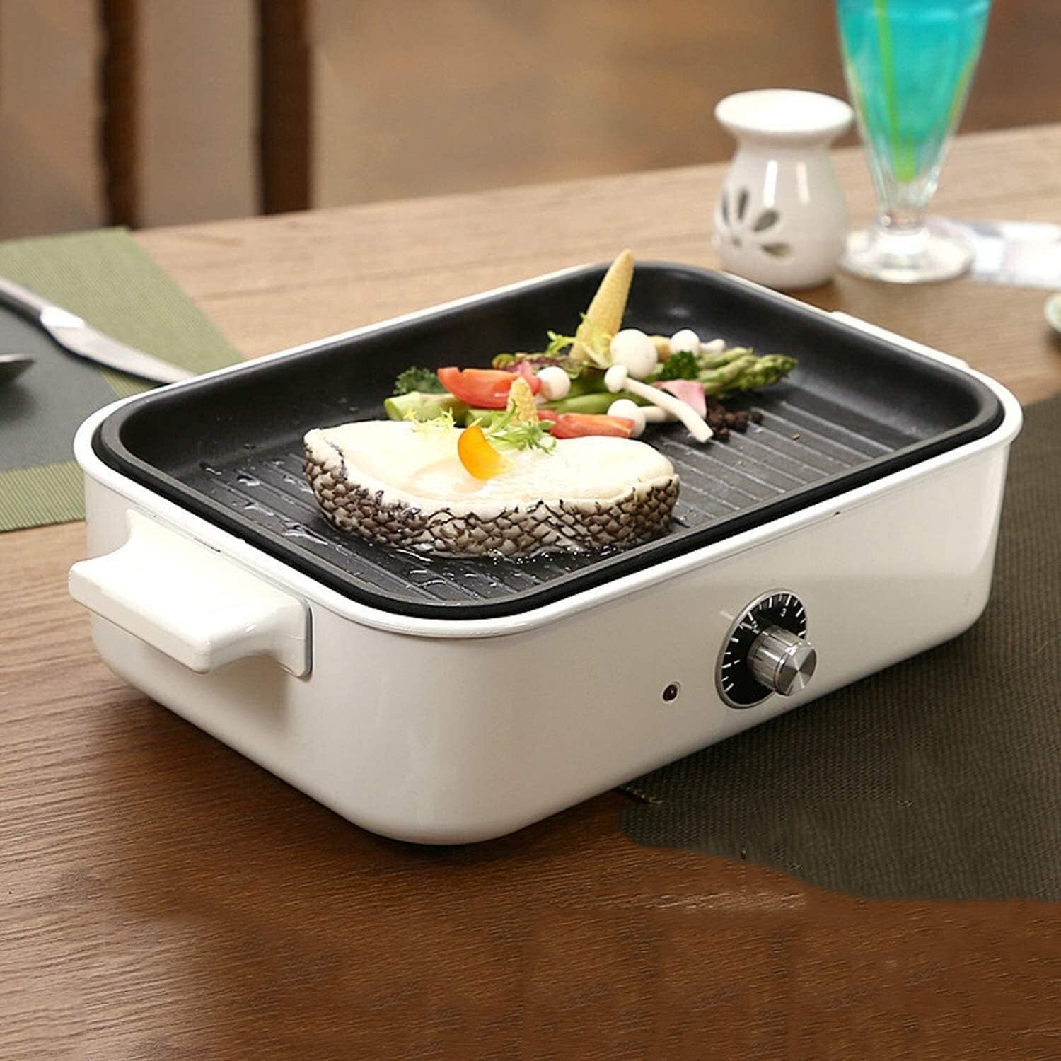 review 2-in-1 Super Pot, Portable Barbecue Grill, Indoor Korean BBQ Grill Smokeless Electric, Adjustable Thermostat, Multifunctional Barbeque Grill Portable, Red SZWHO