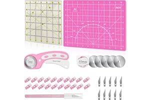 HEADLEY TOOLS 39 Pcs Rotary Cutter Set Pink - Quilting Kit incl. 45mm Fabric Cutter with 5 Extra Blades, A4 Cutting Mat, Craft Knife Set, Quilting Ruler and Sewing Clips, Ideal for Crafting, Sewing, Patchworking