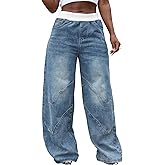 Ptorlio Womens Wide Leg Jeans Baggy Low Rise Y2K Stretchy Streetwear Color Block Denim Pants Trendy