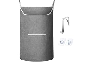 SAVERHO Large Hanging Laundry Hamper Bag, Door Hanging Hamper with Front Pocket Dirty Clothes Hanging Laundry Bag Large Size 