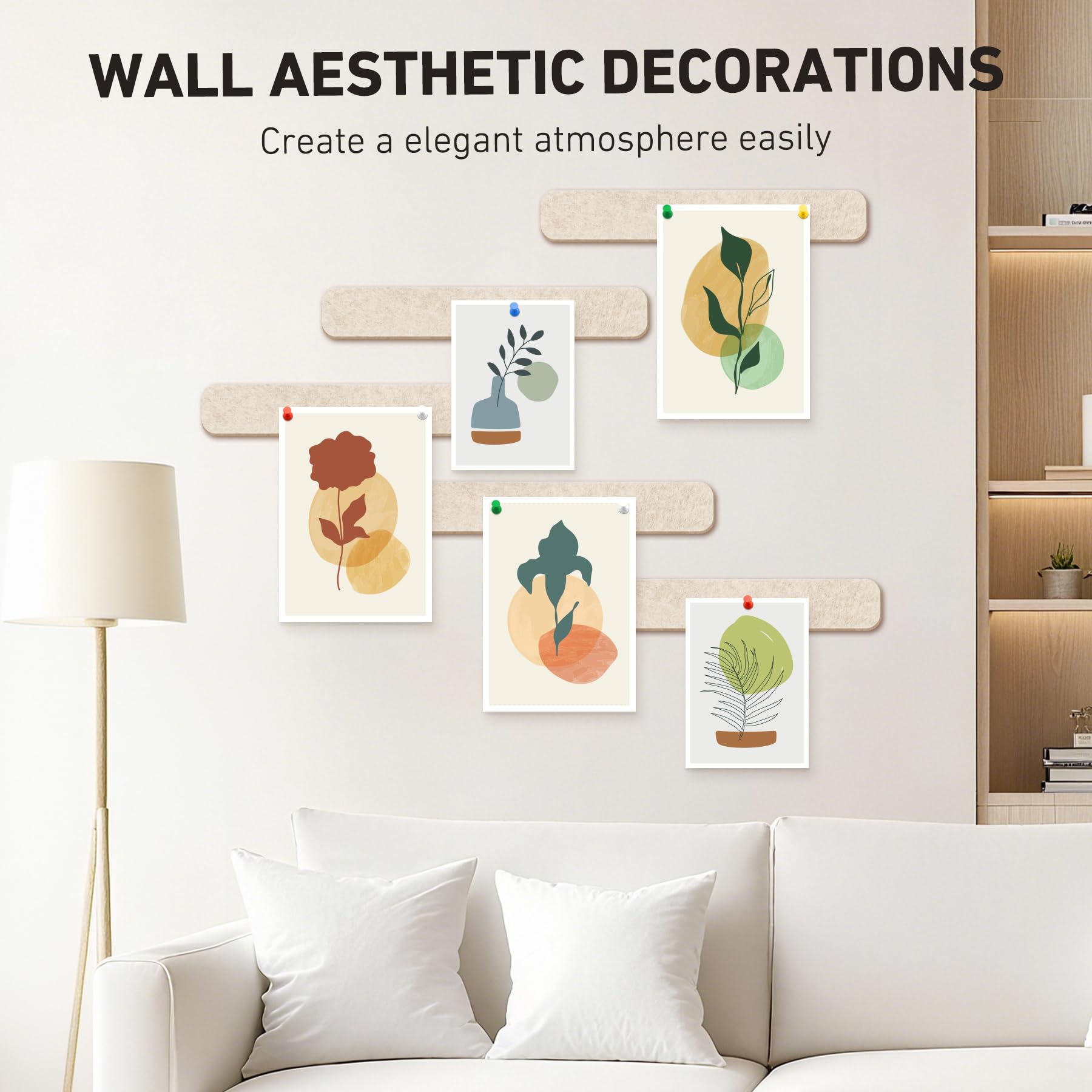 HAUTOCO Filz Pinnwand Selbstklebend, 5 Filzpinnwand Bar Streifen mit 20 Pinnnadeln, 33x5cm Modern Klein Pinnwand für Die Wand Küche Büro Zimmer Foto Deko, Korkplatte Alternative – Haferflocken 5