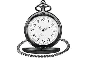 LYMFHCH Smooth Vintage Pocket Watch with Chain, Arabic Numerals Scale Mens Watch Christmas Graduation Birthday Gifts Fathers 