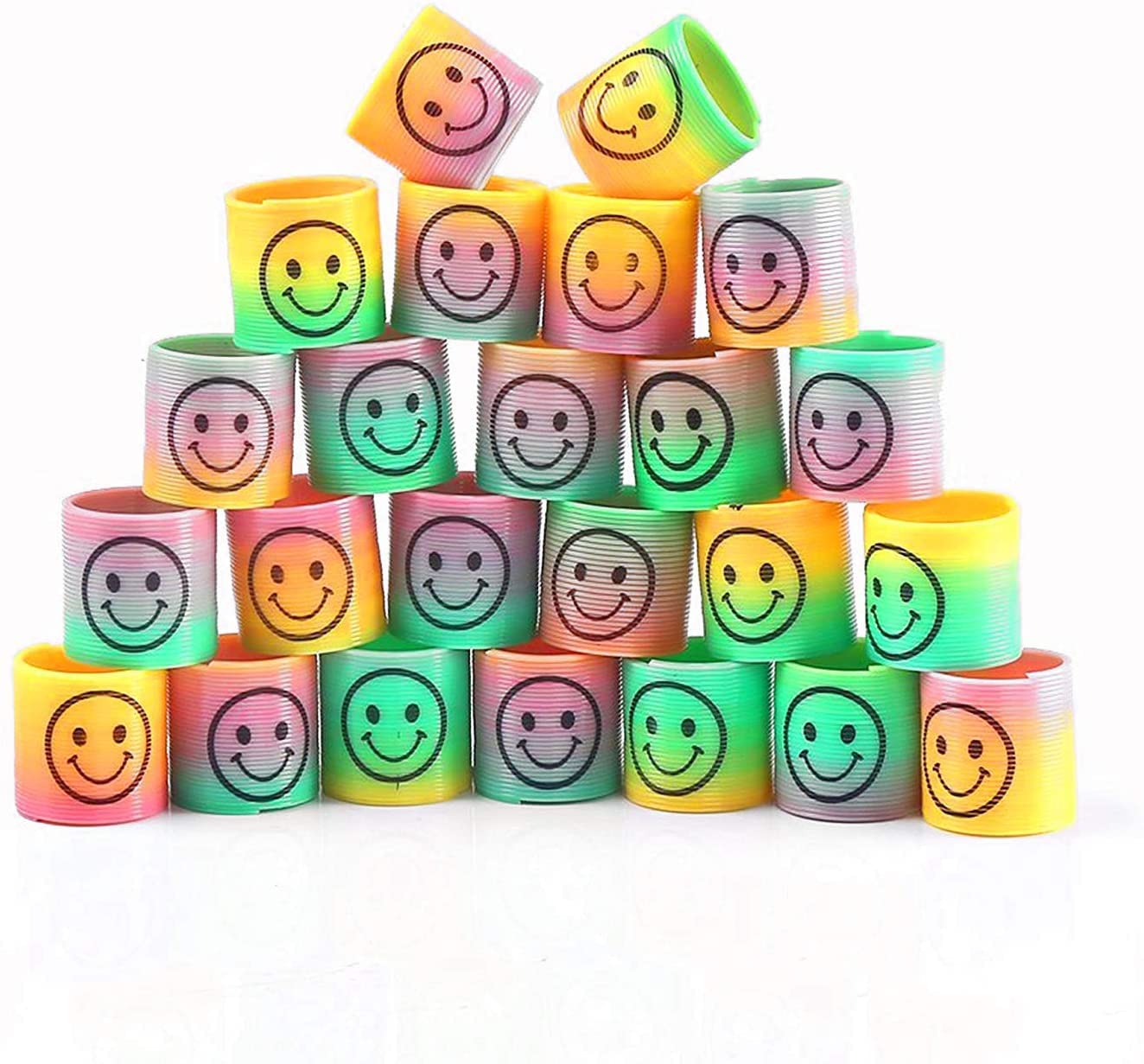 eMKay 24 Pieces Colourful Rainbow Mini Smiley Face Springs For Party Bags Filler - 24 Count (Pack of 1)