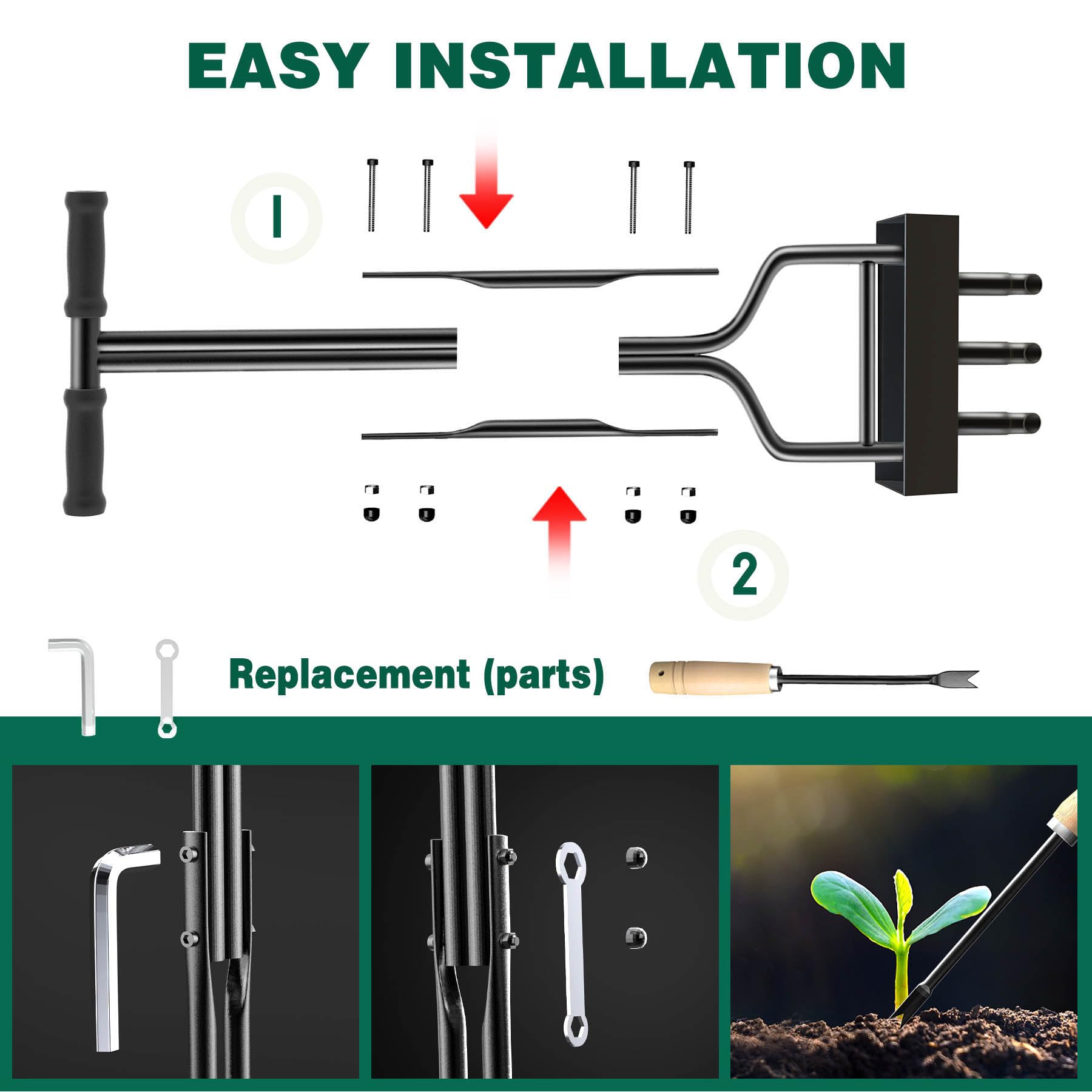 Kedoxi Lawn Aerator Coring Tool with Soil Corer Collector, Manual Lawn Coring Aerator 3 Core with Slope, Plug Aeration Heavy Duty Plug Core Aeration Tool for Lawns Garden Compacted Soils and Lawn Yard