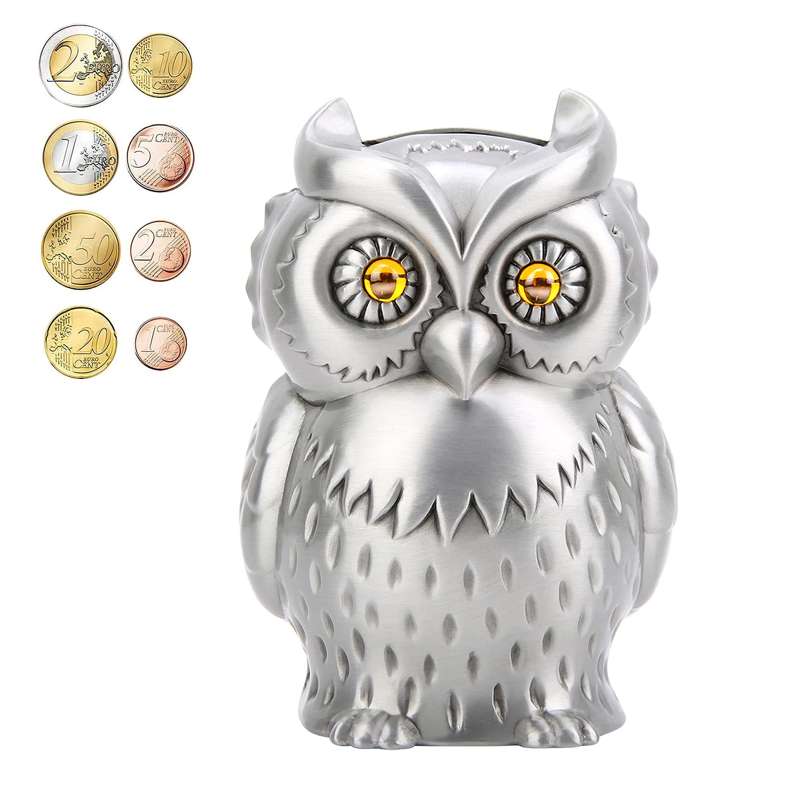 Piggy Bank, Owl Shaped Money Boxes Metal Handcraft Counting Money Box for Home Decoration Gift