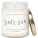 Sweet Water Decor Salt and Sea Candle - Sea Salt, Citrus, Amber, Musk, Beach Scented Soy Candles for Home - Coastal Decor for Beach Lovers - 9oz Clear Jar, 40 Hour Burn Time, Made in The USA