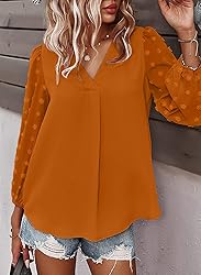 Samefar Womens Long Sleeve V Neck Cute Tops Swiss