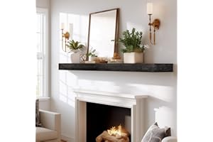 YLYHSST Fireplace Mantel, Wall Decor Long Floating Shelf, 60 inch Rustic Wood Shelf with Invisible Metal Brackets, Carbonized Black