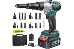 WONVON 2-in-1 Cordless Electric Rivet/Nut Gun Tool for Nutsert(10-24" & 1/4" & 5/16" & 3/8"),Rivets(1/8'', 5/32'', 3/16"), Portable Battery Powered Pop Rivet/Nut Gun, Auto/Manual Rivet, Two Memory Modes