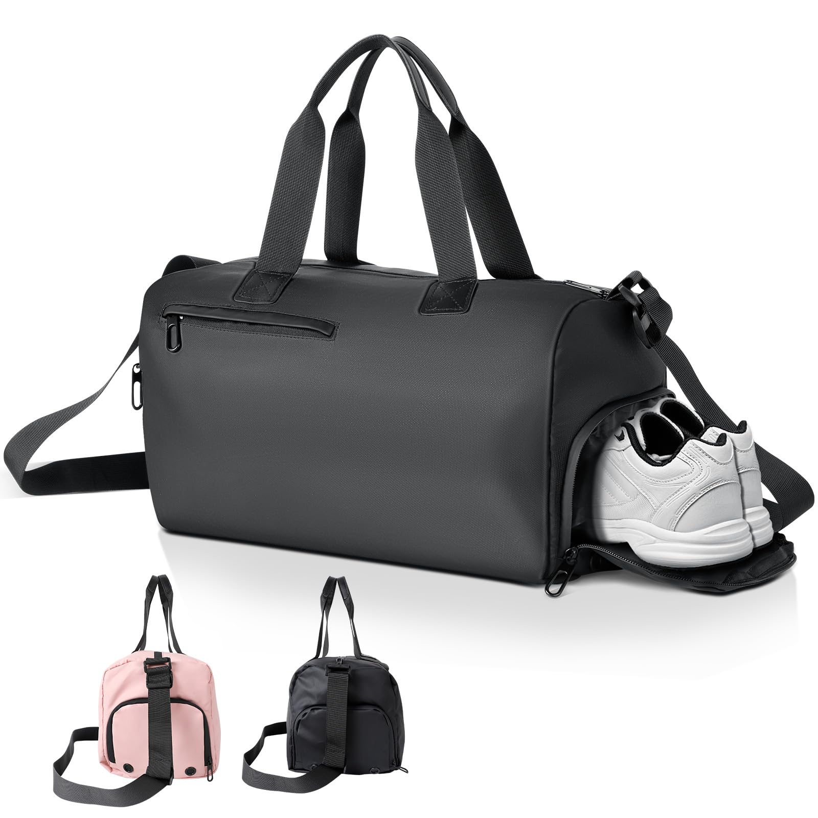 Romon Travel Duffel Bag, Large Foldable Gym Sports Bag with Compartment for Scarpecon, Large Waterproof Sports Bag, Gym Travel Bag for Men Women, Black, Black, 15.4"×9"×8.7", Sport