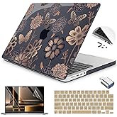 Teryeefi Case for MacBook Pro 14 Inch M5 M4 M3 M2 M1 (2021 2023 2024 2025) with Keyboard Cover & Screen Protector & OTG Adapter, Flower & Butterfly