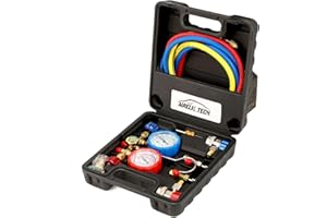 AURELIO TECH 3 Way AC Manifold Gauge Set, Fits for R134A R12 R22 and R502 Refrigerants, with 5FT Hose, Acme Tank Adapters, Quick Couplers and Can Tap