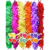 JICASTO Colorful Feather Boas 6 Packs, 6.6ft Turkey Boas for Women for Bachelor Party Halloween,with Heart Sunglasses