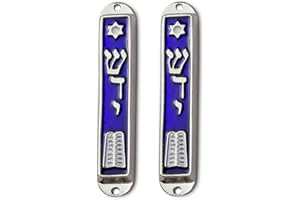 Peer Hastam 10 Commandment Mezuzah Silver Tone 3.5" Mezuza Hebrew Torah Bible Made in Israel (2 Pack)