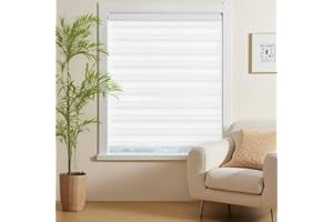 Cordless Zebra Blinds for Windows Free-Stop Roller Windows Shades,23" W x (22" H to 120" H Customize, White), Dual Layer Ligh
