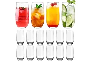 12 Pcs Crystal Highball Glasses, 16 oz Drinking Glasses, Tall Glass Sets, Water Glasses, Mojito Glass Cups, Bar Glassware, an
