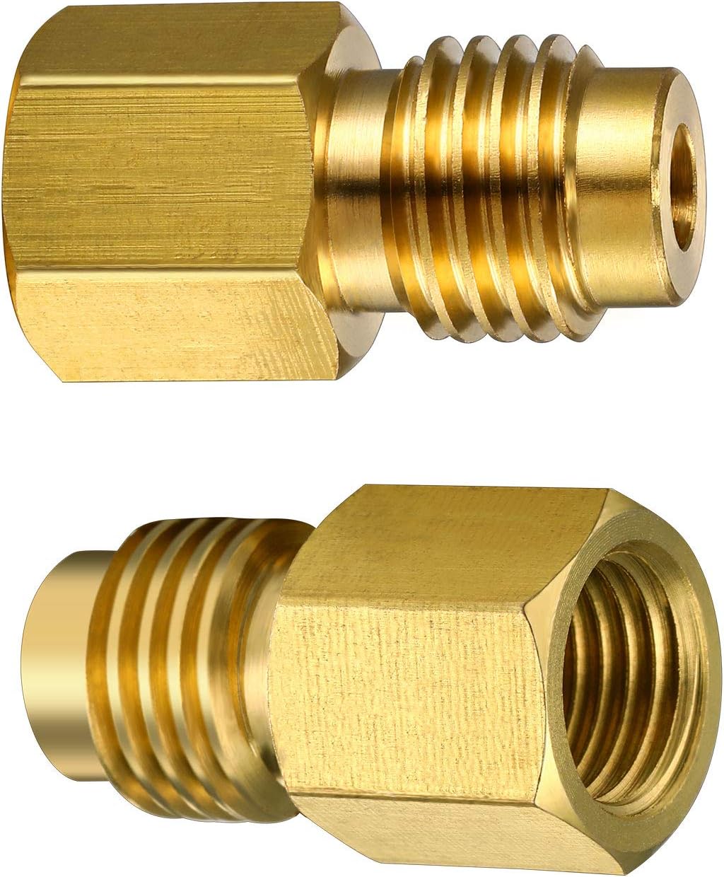 4 Pieces 6015 R134A Brass Refrigerant Tank Adapter to R12 Fitting Adapter 1/2 Female Acme to 1/4 Male Flare Adaptor Valve Core and 6014 Vacuum Pump Adapter 1/4 Inch Flare Female to 1/2 Inch Acme Male: Automotive