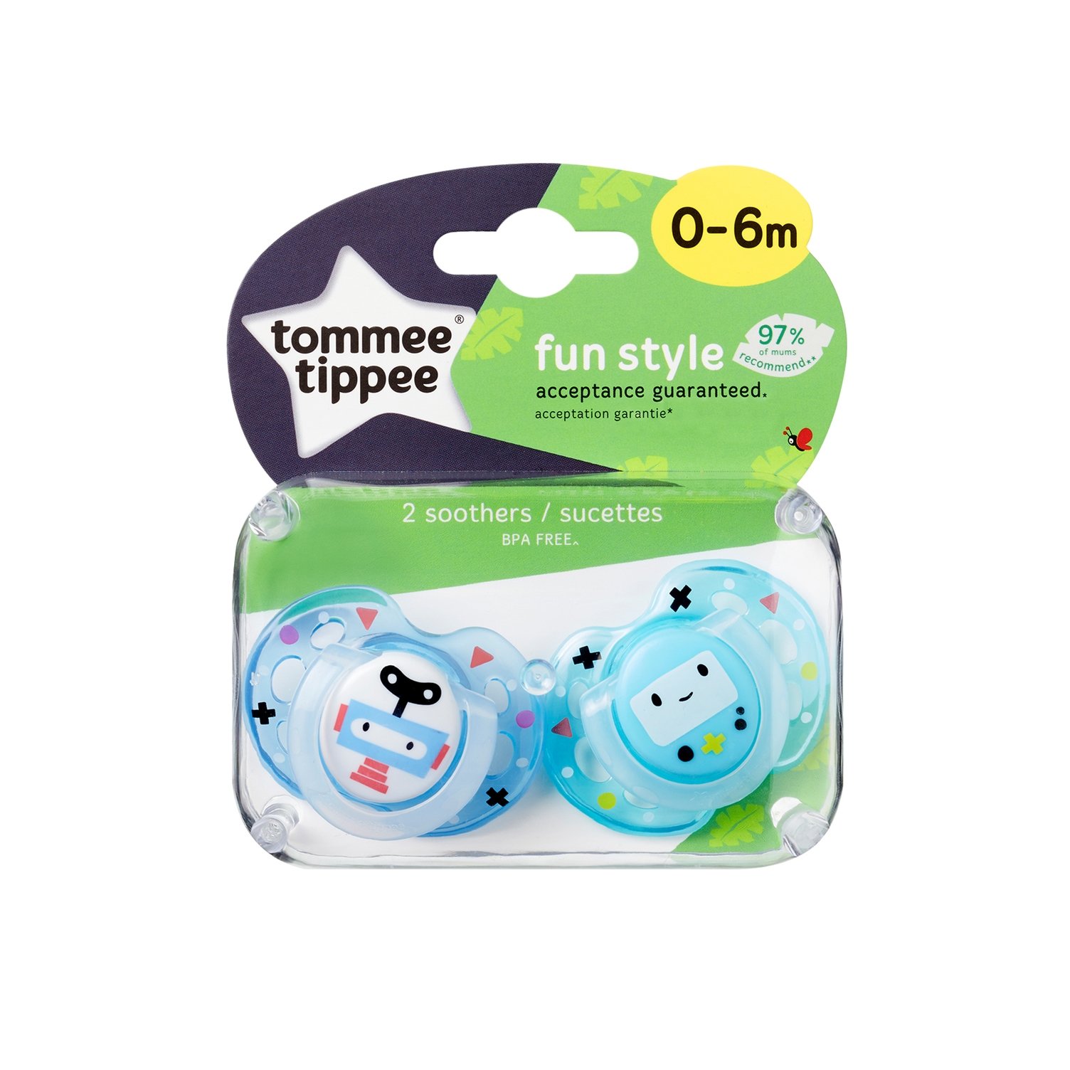 Closer to Nature Fun Style Soothers, 0-6 months - 2 soothers