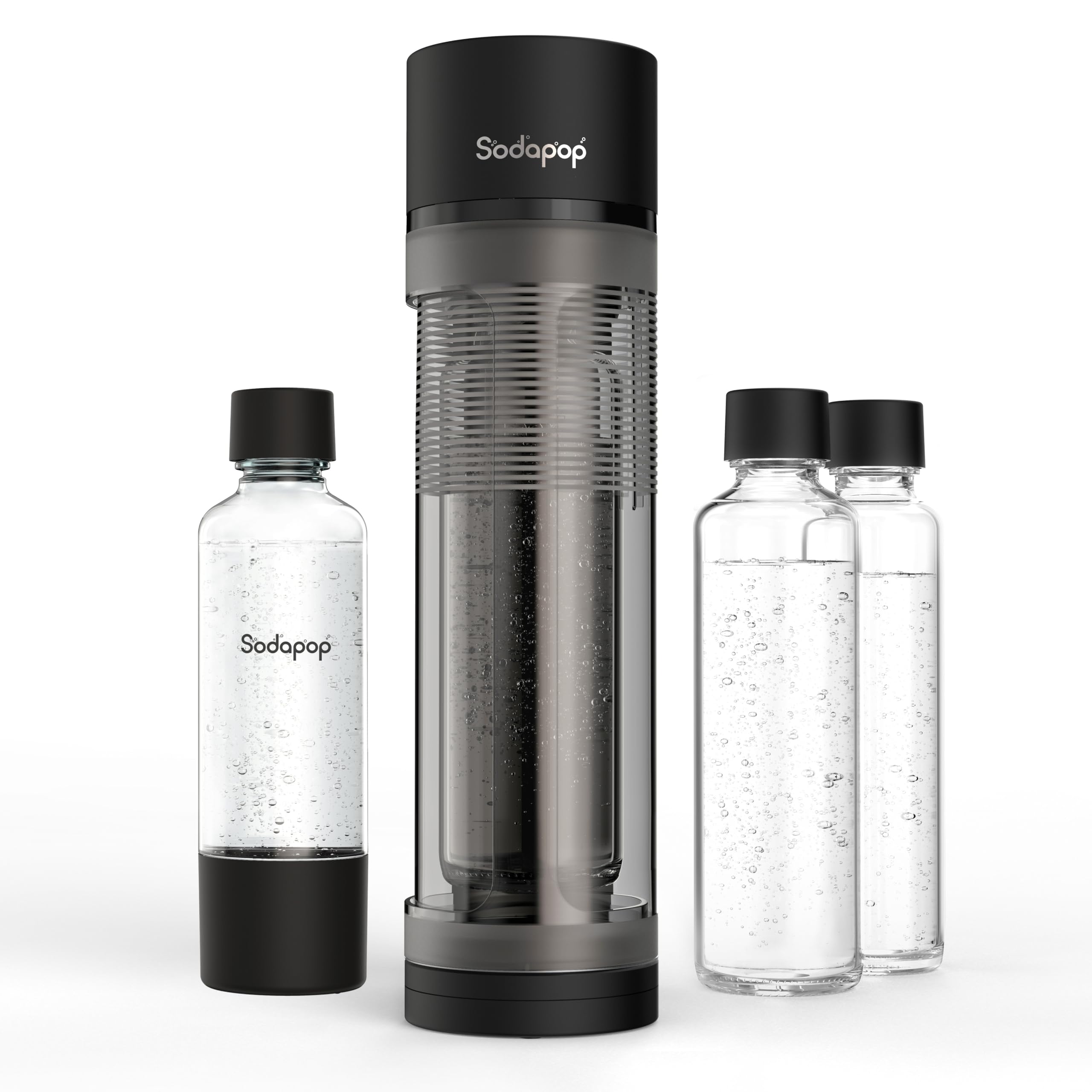 Sodapop Machine À Gazéifier Logan, Avec 2 Bouteilles En Verre (850 Et 600 Ml) Et 1 Bouteille En Pet (850 Ml), Noir Mat, Hauteur 42,6 Cm, Sans Cylindre De Co₂