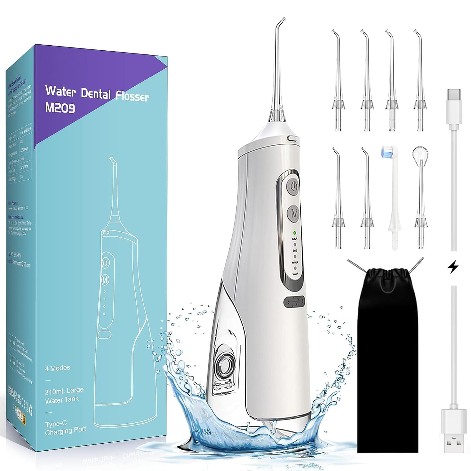 口腔洗浄器 Annmiir 替えノズル8本 4種類の水流 モード 容量310MLタンク IPX7防水 USB充電式 携帯型 口腔洗浄機器(ブラウン)商品画像