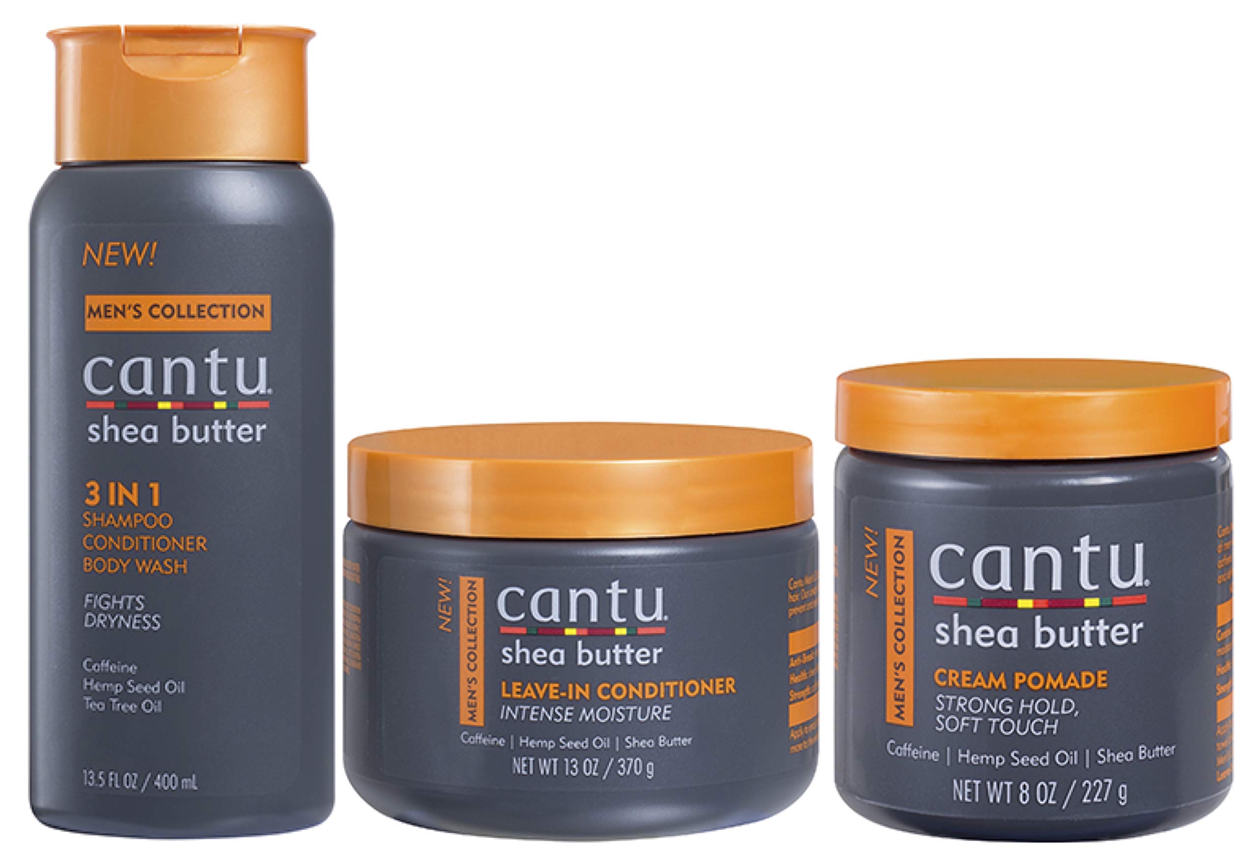 Cantu Men's 3-in-1 Shampoo Conditioner Bodywash 13.5oz, Leave in Conditioner 13oz & Cream Pomade 8oz