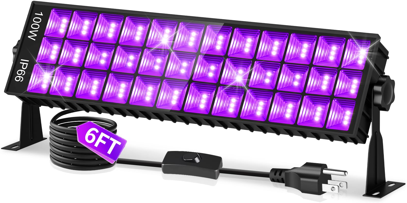 Photo 1 of 100W Black Light Bar IP66 Waterproof, LED Blacklight with Plug+Switch+6ft Cord, Indoor/Outdoor Black Lights, Light Up 1400 sq.ft, for Neon Glow Party Body Paint Fluorescent Poster Classroom Halloween