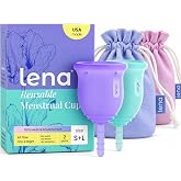 Lena Menstrual Cups Set (Small &amp; Large) Period Cup, Purple &amp; Turquoise | Reusable 2-Pack, Soft Medical-Grade Silicone, for Women Heavy Flow, 12-Hour Comfort, Leak-Free Protection, Feminine Care