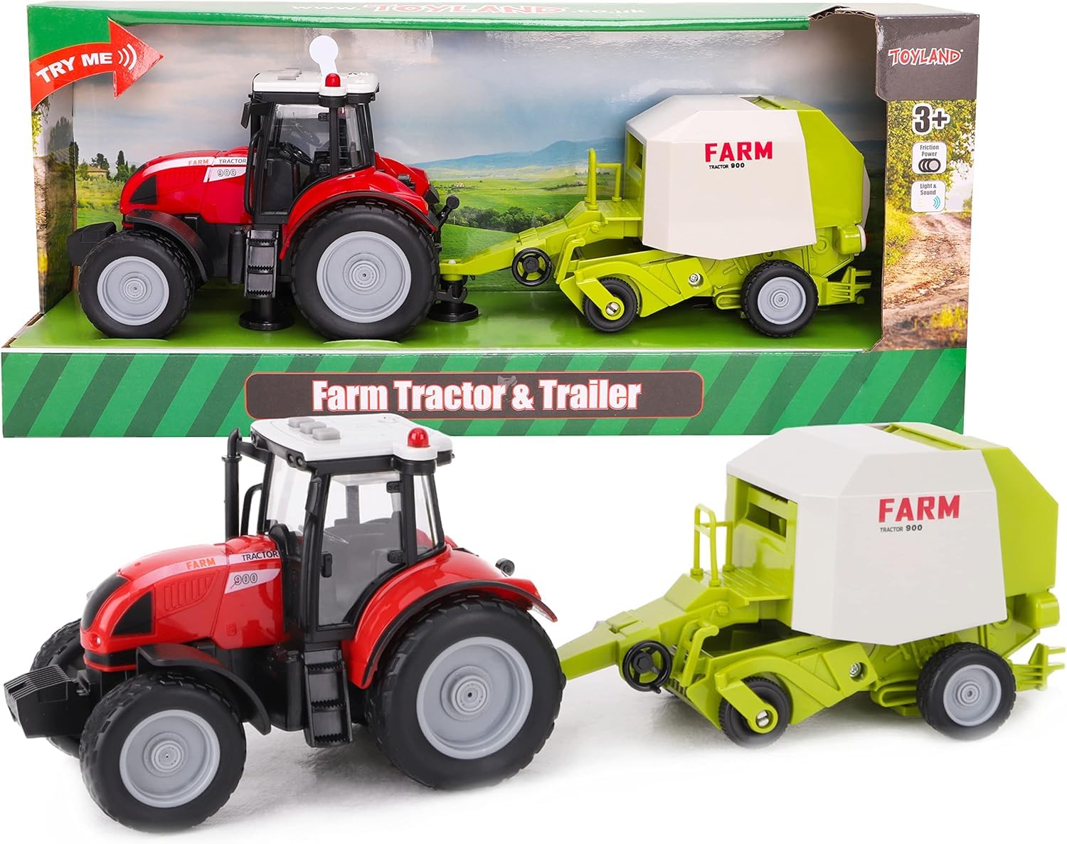 Toyland® 37cm Red Tractor & Trailer With Lights & Sound - Kids Farm Toys (Tractor & Baler) — image 1