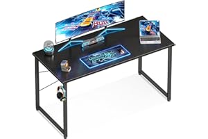 Casaottima 48 Inch Small Computer Desk for Home Office, Study Writing Table for Small Spaces, Simple Modern Desk with Headphone Hooks, Black