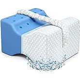 KingPavonini Cooling Knee Pillow for Side Sleepers, Gel Memory Foam Leg Pillows for Side Sleeping with Ice Silk Cover and Strap, Knee Pillow for Back Hip Pain, Spine Aligning, Sciatica, Pregnancy