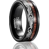 SOXEMAN Asymmetric Series: Laser Tracery & Woodgrain Band - 8mm Wide Men's Tungsten Wedding Ring