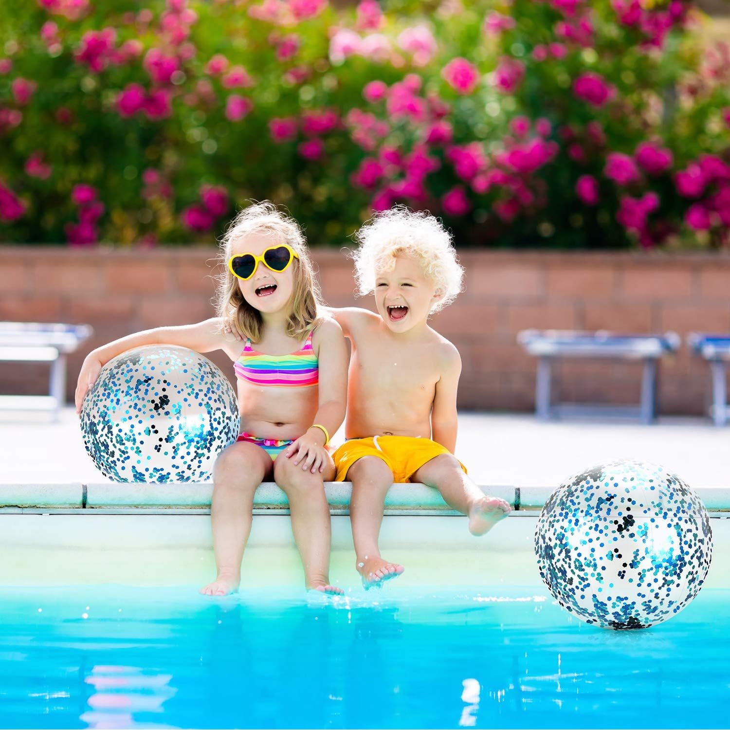 Hsei 3 Pieces Inflatable Beach Ball Glitter Beach Ball Floatable Confetti Ball for Summer Beach, Pool and Party Favor (Blue): Sports & Outdoors