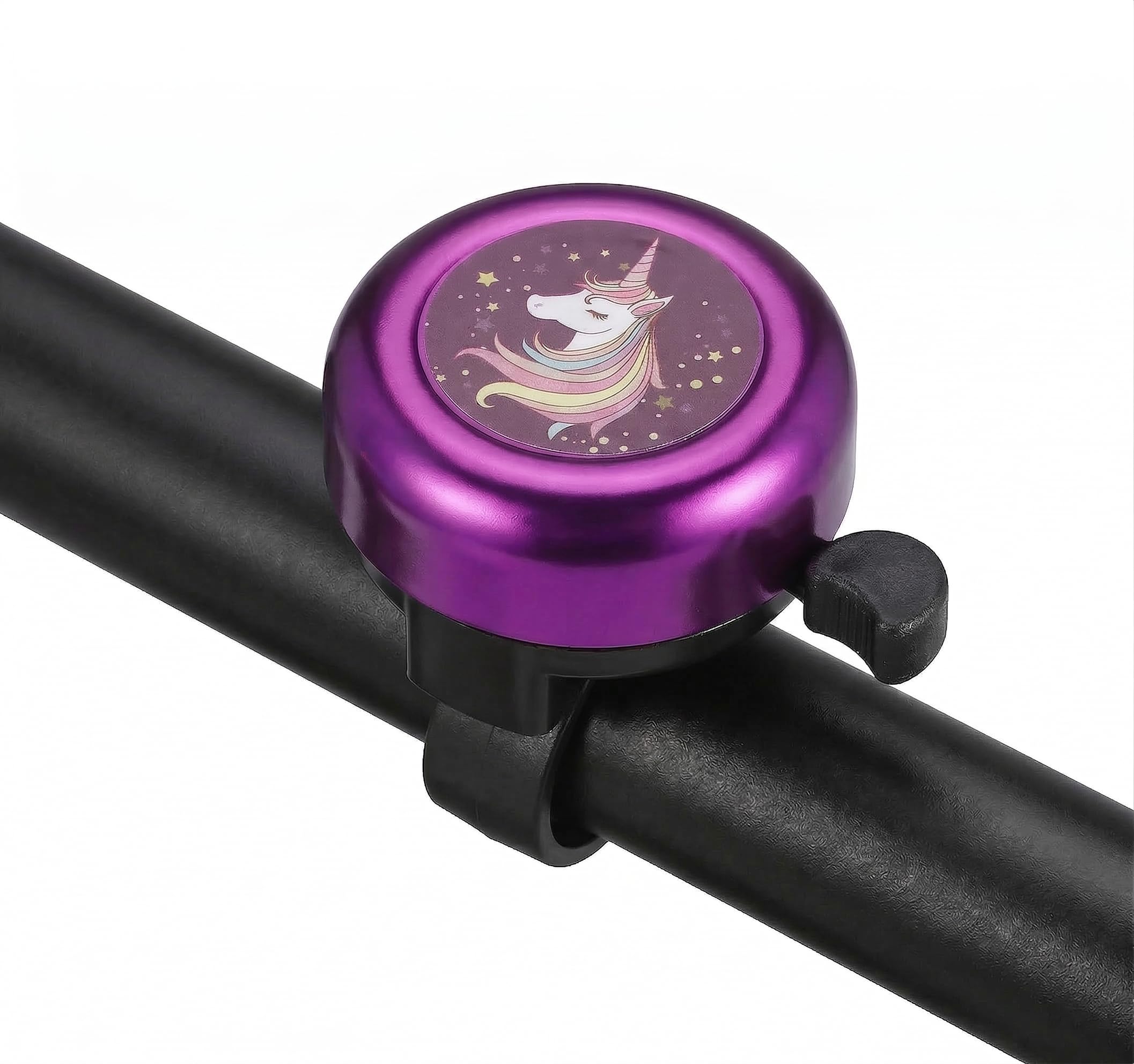 BESPORTBLE Unicorn Kids Bike Bell Loud Crisp Sound - Easy-Press Toddler Bicycle Bell Gift for Girls Ages3-12 - Purple Aluminum Alloy Safety Accessories for Scooter Balance