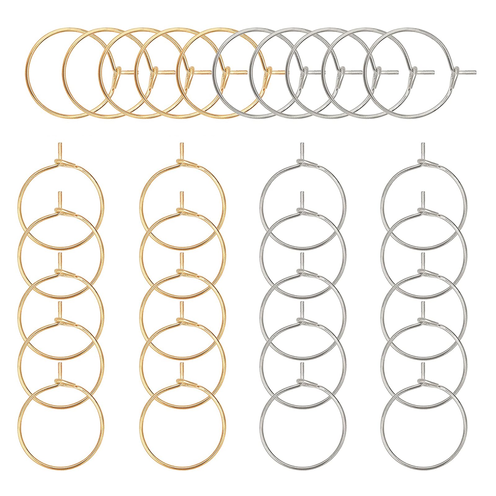 UNICRAFTALE About 100pcs 15.5mm 2 Colors Earring Hoops Wine Glass Charms Rings Stainless Steel Hoop Earring for Women DIY Earring Making 21 Gauge Golden and Stainless Steel Color
