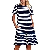 MITILLY Women's Casual Summer T Shirt Dress 2026 Striped Loose Short Sleeve Tunic Dress with Pockets