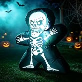 2.3FT Halloween Inflatable Pumpkin Skeleton Figure, Light Up Yard Decoration, Cute Spooky Blow Up for Lawn & Party White