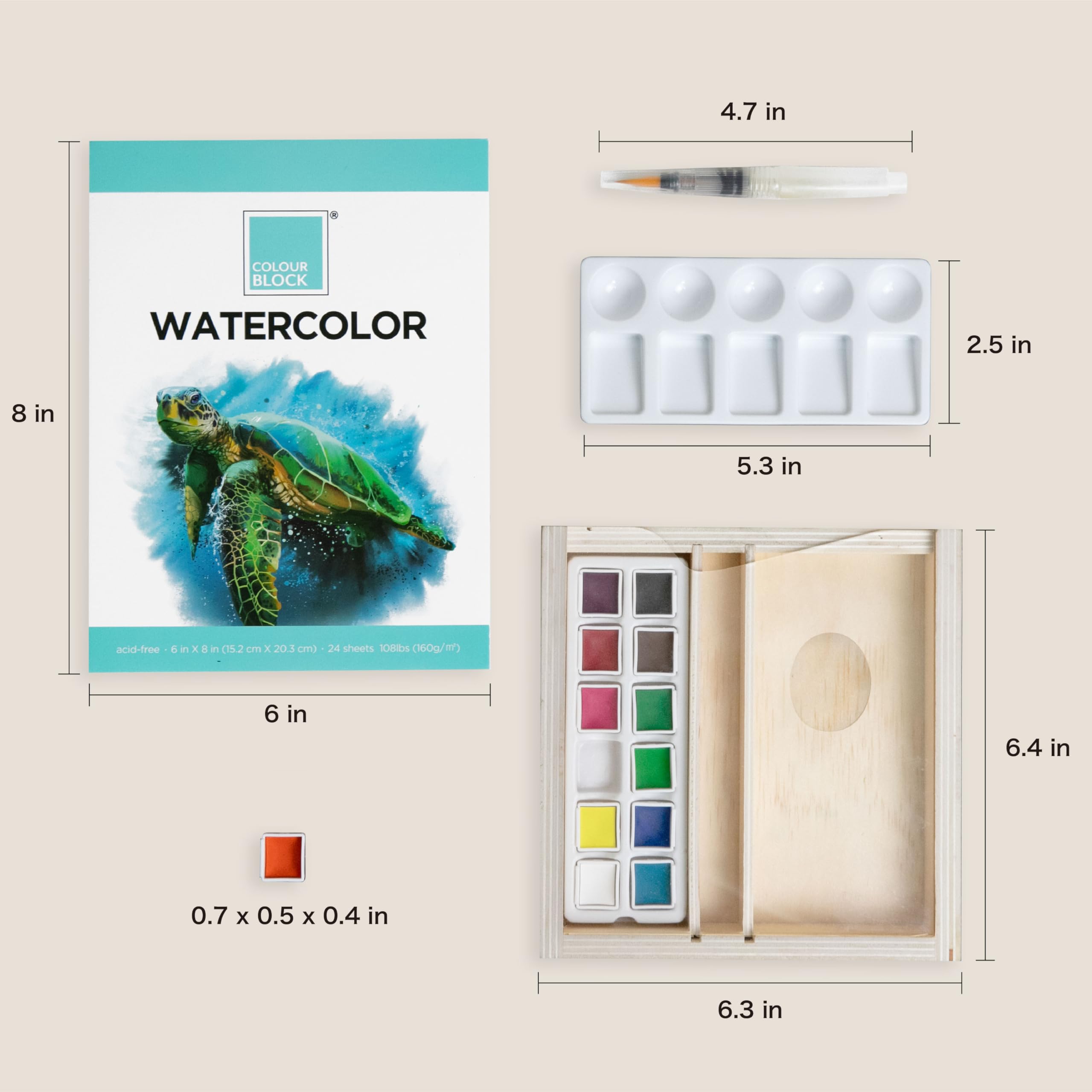 COLOUR BLOCK 32 Ultimate Watercolor Paint Set for Adults and Artists, Contains 24 Vibrant Colors, 2 Brushes, 6 Sheets Watercolor Paper, Perfect for School Supplies