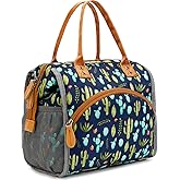 FlowFly Insulated Lunch Bag for Women, Men, Large and Reusable, Handle, Work and Travel Tote and Meal Prep Organizer, Cactus